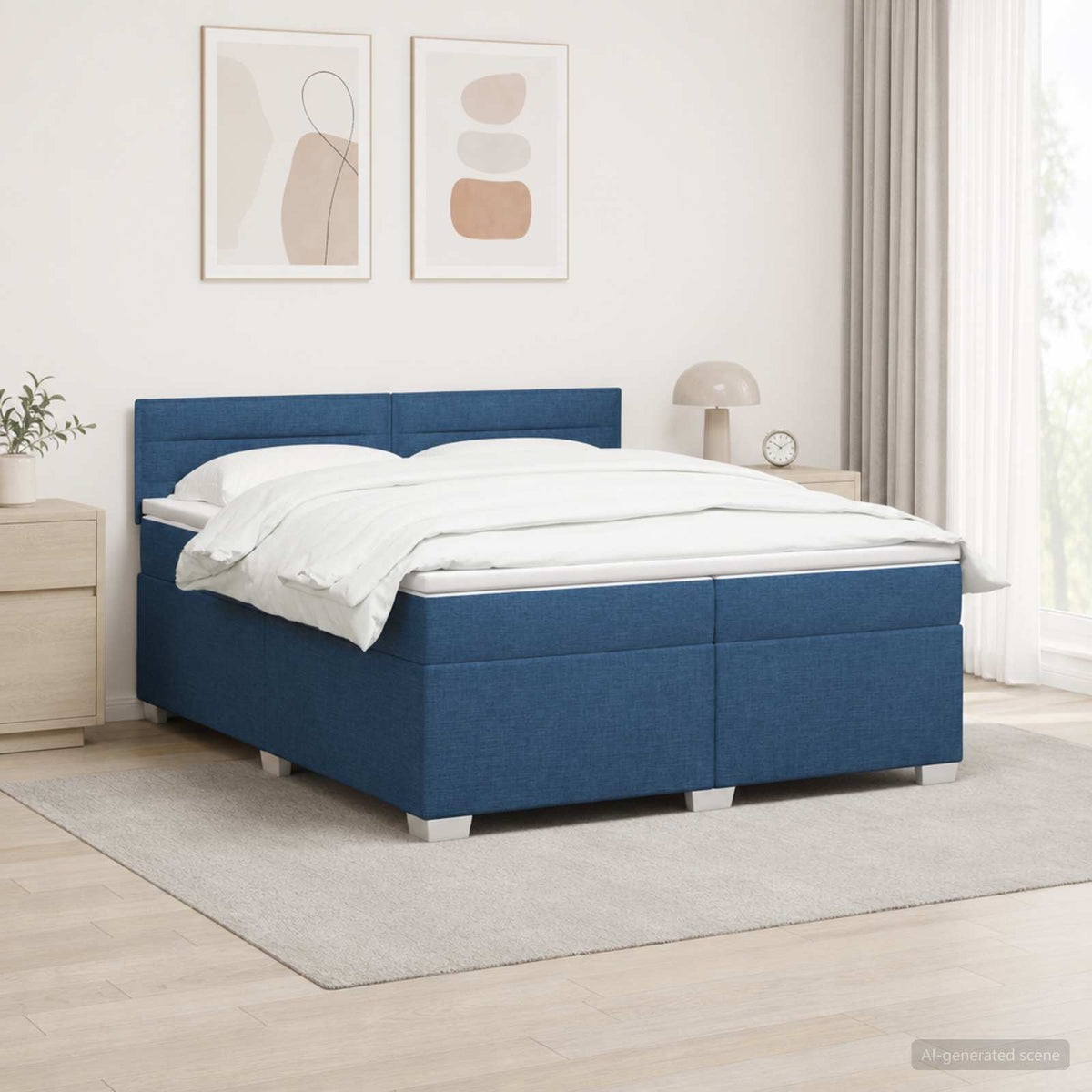 Boxspring Bed met Matras en LED Blauw 200 x 200 cm Stof is nu te koop bij PeponiXL, paradijselijk wonen!