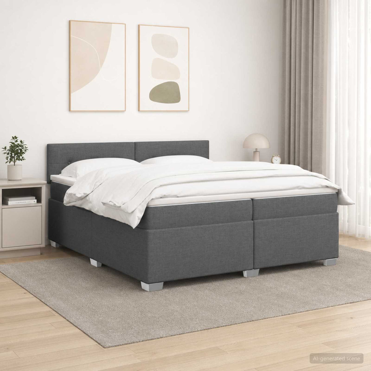 Boxspring Bed met Matras en LED Donkergrijs 200 x 200 cm Stof is nu te koop bij PeponiXL, paradijselijk wonen!