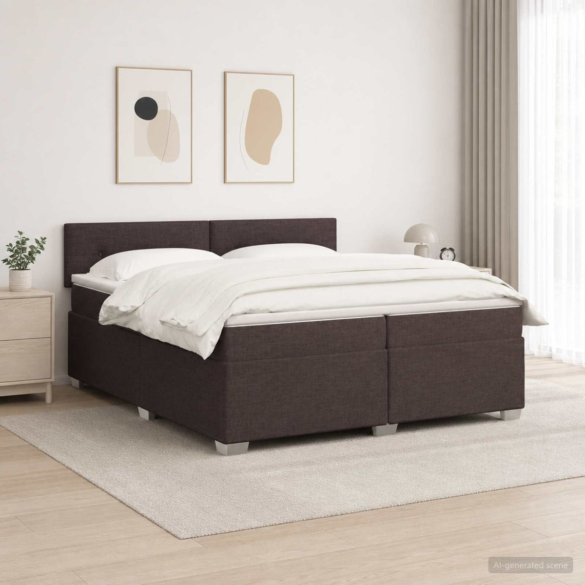 Boxspring Bed met Matras en LED Donkerbruin 200 x 200 cm Stof is nu te koop bij PeponiXL, paradijselijk wonen!