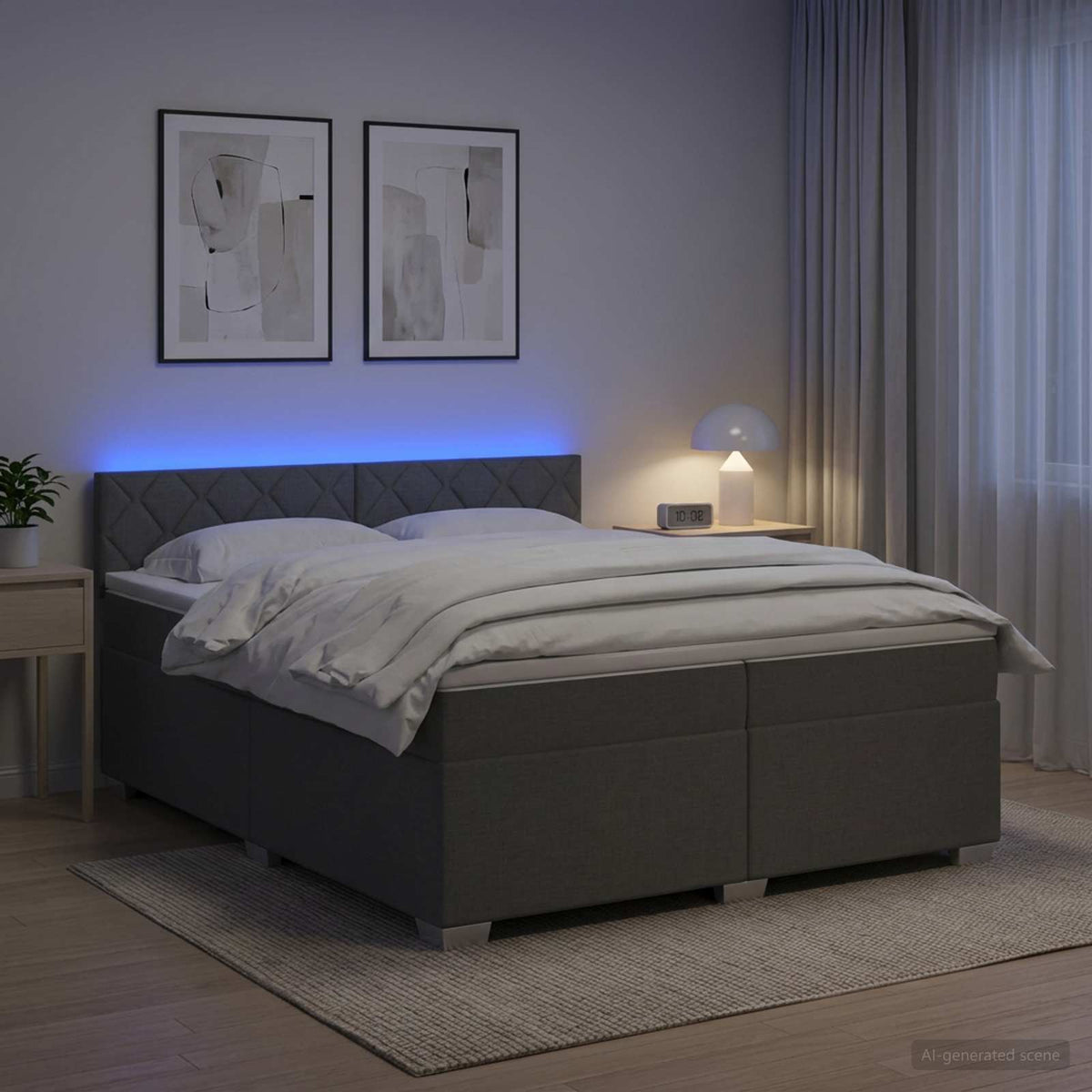 Boxspring Bed met Matras en LED Donkergrijs 200 x 200 cm Stof is nu te koop bij PeponiXL, paradijselijk wonen!