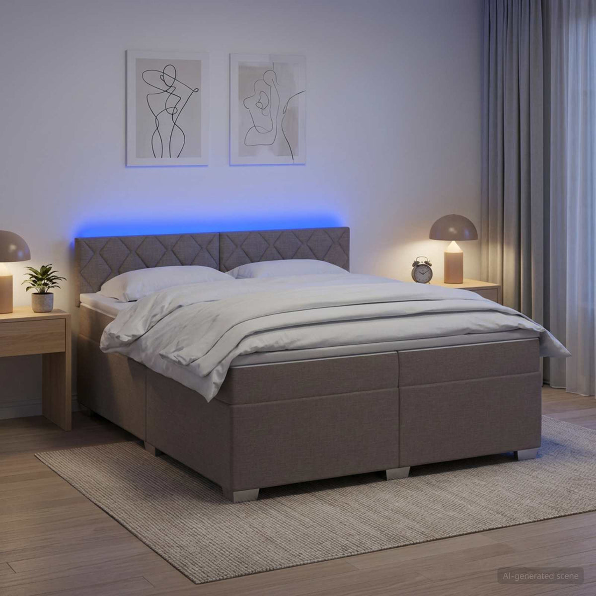 Boxspring Bed met Matras en LED Taupe 200 x 200 cm Stof is nu te koop bij PeponiXL, paradijselijk wonen!