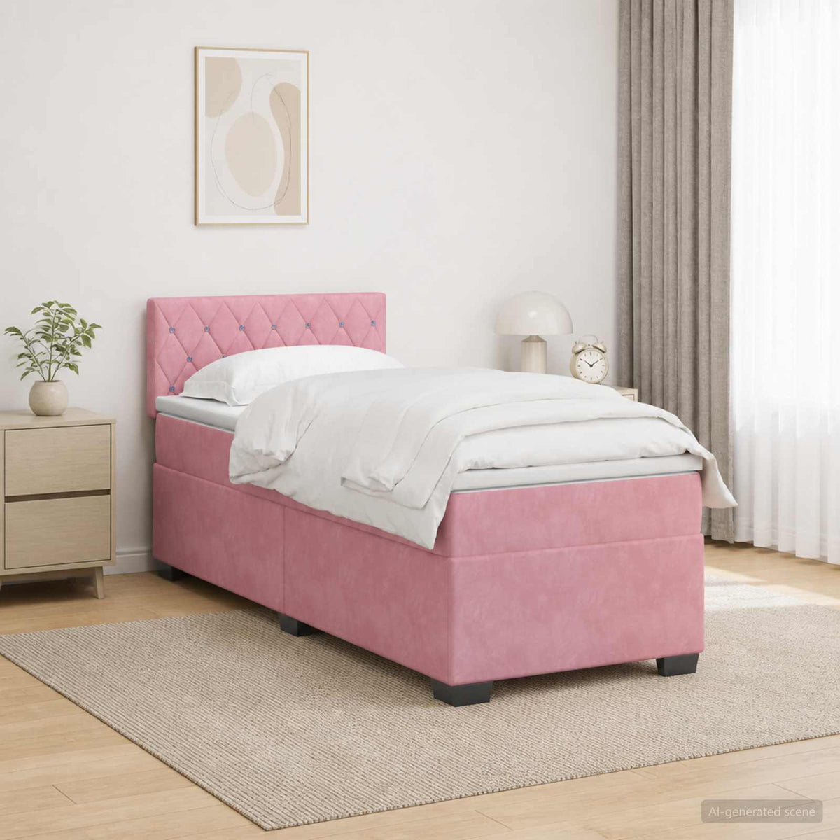 vidaXL Boxspring Bed met Matras en LED Roze 100 x 200 cm fluweel