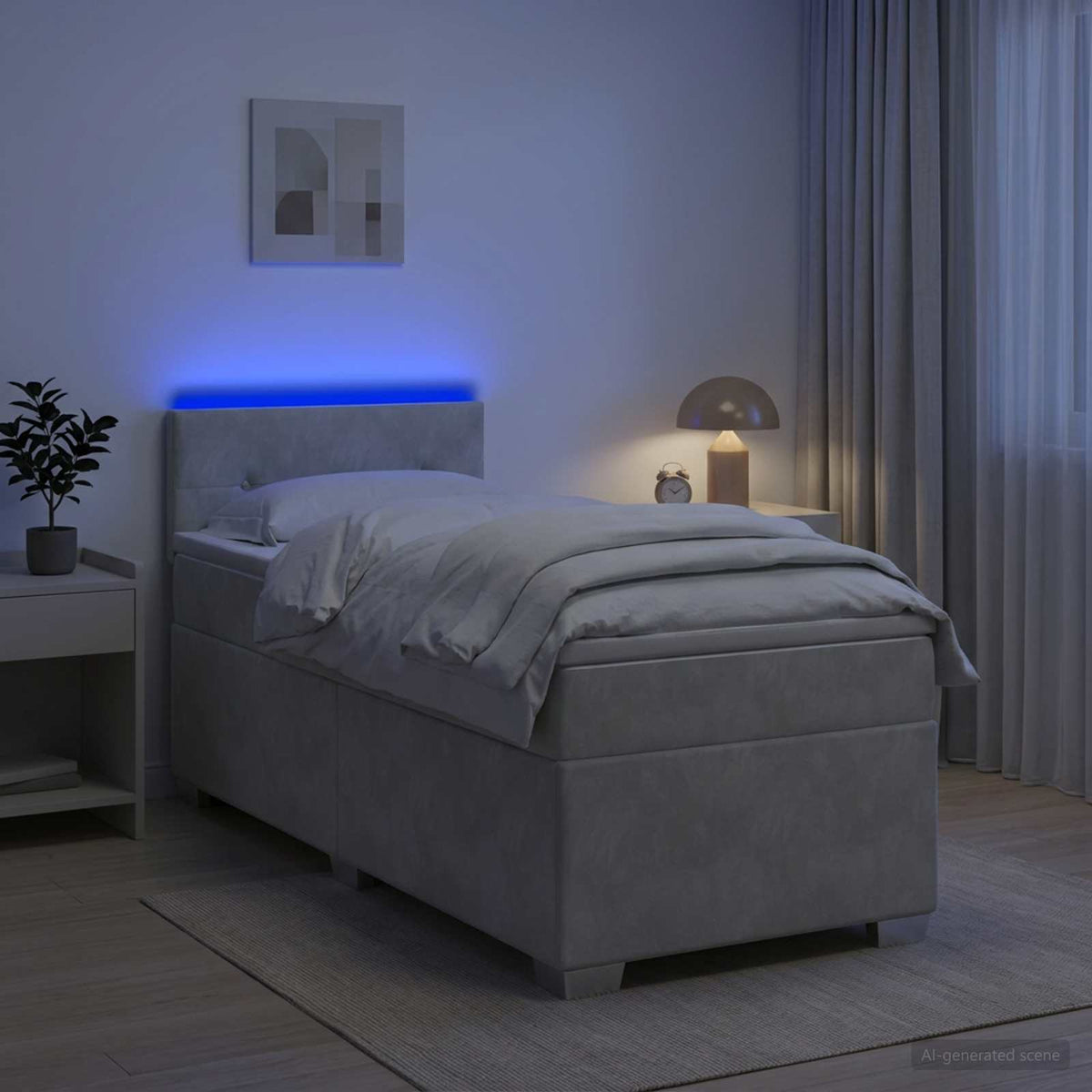 Boxspring Bed met Matras en LED Lichtgrijs 80 x 200 cm fluweel is nu te koop bij PeponiXL, paradijselijk wonen!
