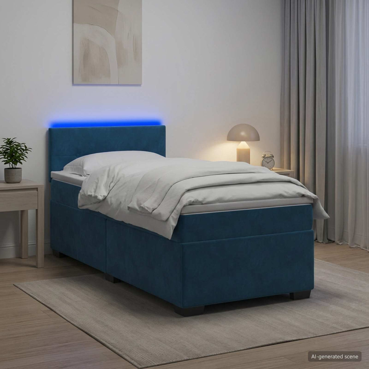 vidaXL Boxspring Bed met Matras en LED Blauw 80 x 200 cm fluweel