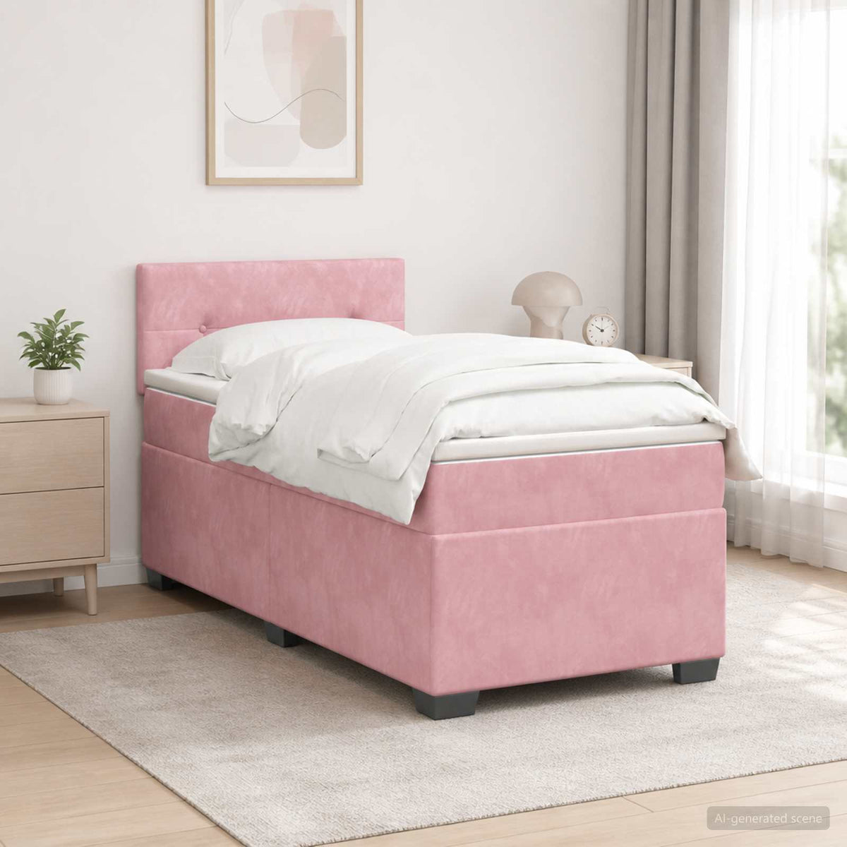 vidaXL Boxspring Bed met Matras en LED Roze 100 x 200 cm fluweel