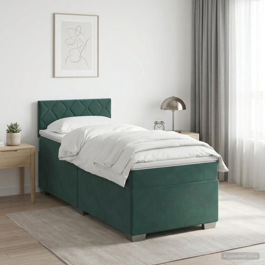 Boxspring Bed met Matras en LED Donkergroen 100 x 200 cm is nu te koop bij PeponiXL, paradijselijk wonen!