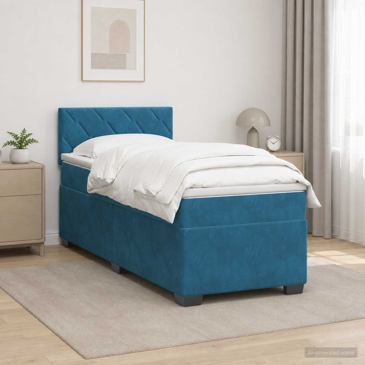 vidaXL Boxspring Bed met Matras en LED Blauw 100 x 200 cm fluweel