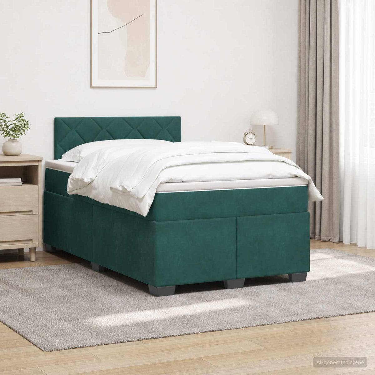Boxspring Bed met Matras en LED Donkergroen 120 x 190 cm is nu te koop bij PeponiXL, paradijselijk wonen!