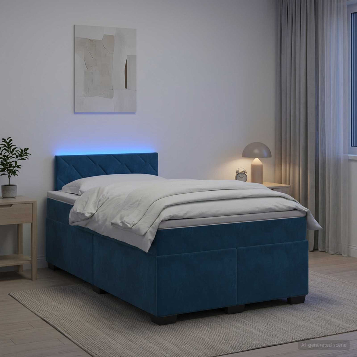 Boxspring Bed met Matras en LED Blauw 120 x 190 cm fluweel is nu te koop bij PeponiXL, paradijselijk wonen!