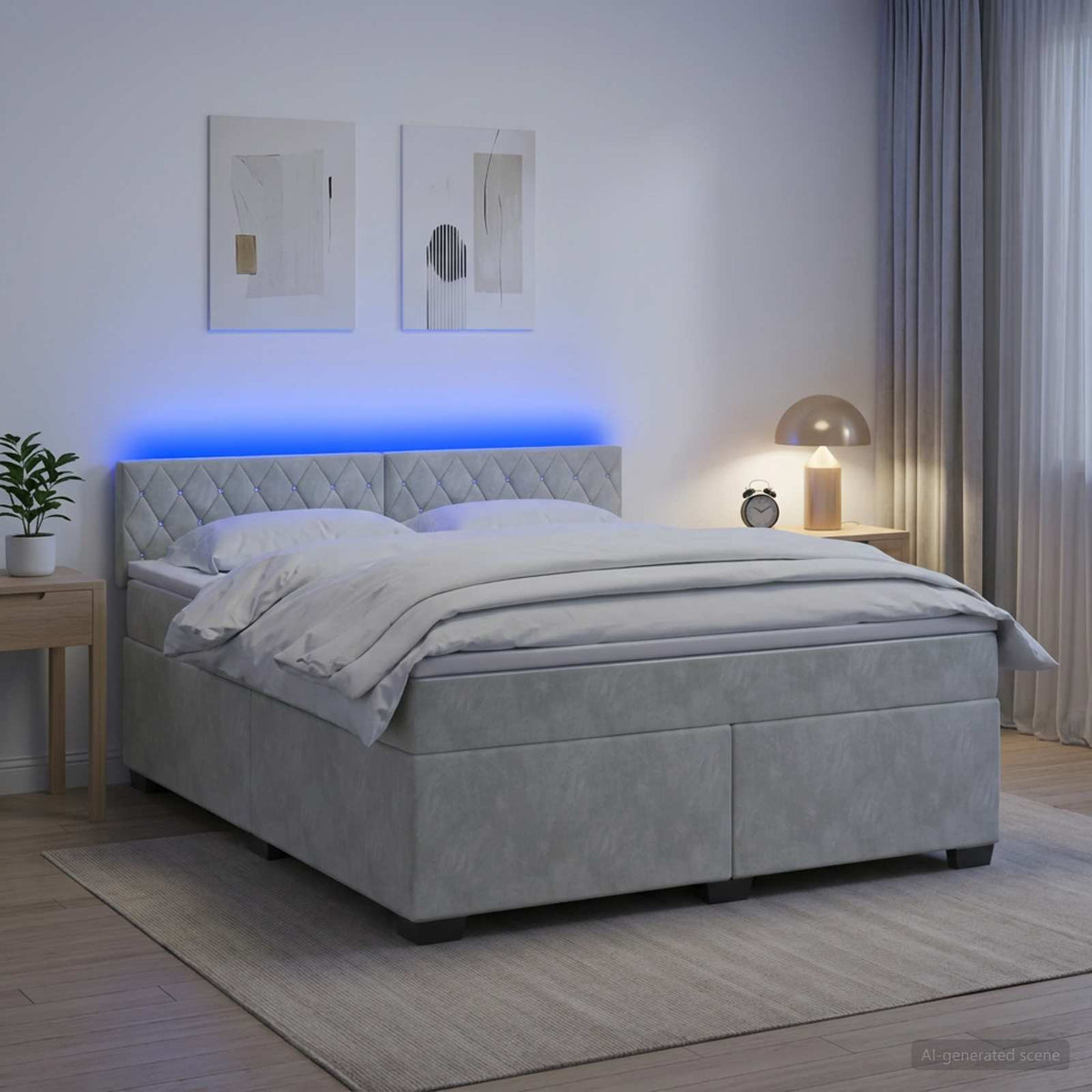 Boxspring Bed met Matras en LED Lichtgrijs 180 x 200 cm fluweel is nu te koop bij PeponiXL, paradijselijk wonen!