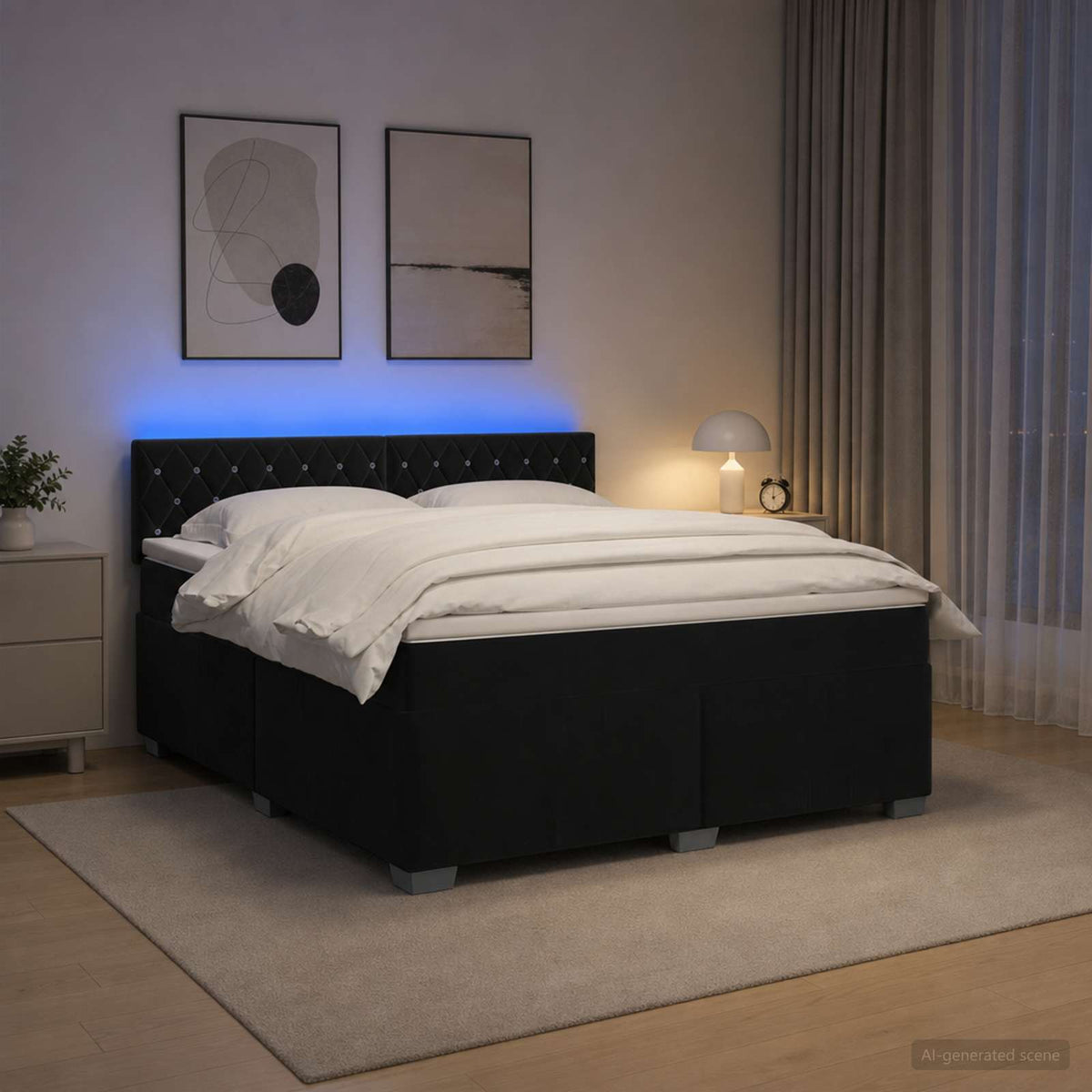 Boxspring Bed met Matras en LED Zwart 160 x 200 cm fluweel is nu te koop bij PeponiXL, paradijselijk wonen!