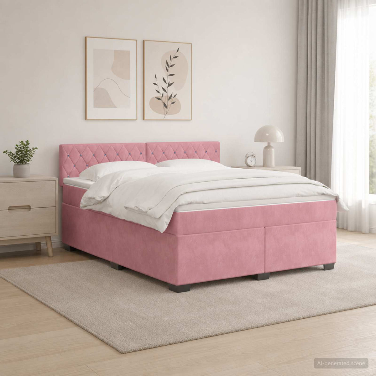 Boxspring Bed met Matras en LED Roze 160 x 200 cm fluweel is nu te koop bij PeponiXL, paradijselijk wonen!