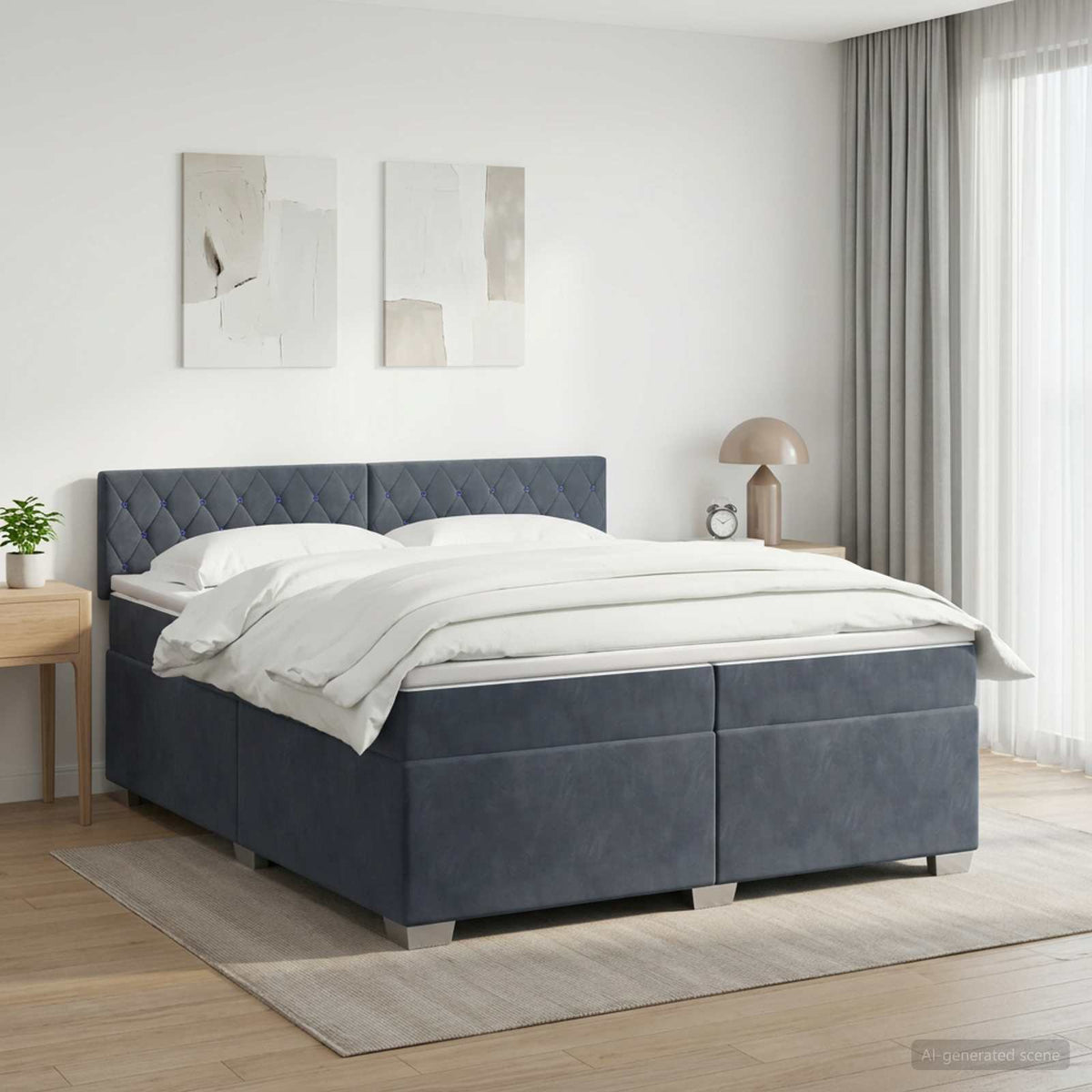 Boxspring Bed met Matras en LED Donkergrijs 200 x 200 cm is nu te koop bij PeponiXL, paradijselijk wonen!