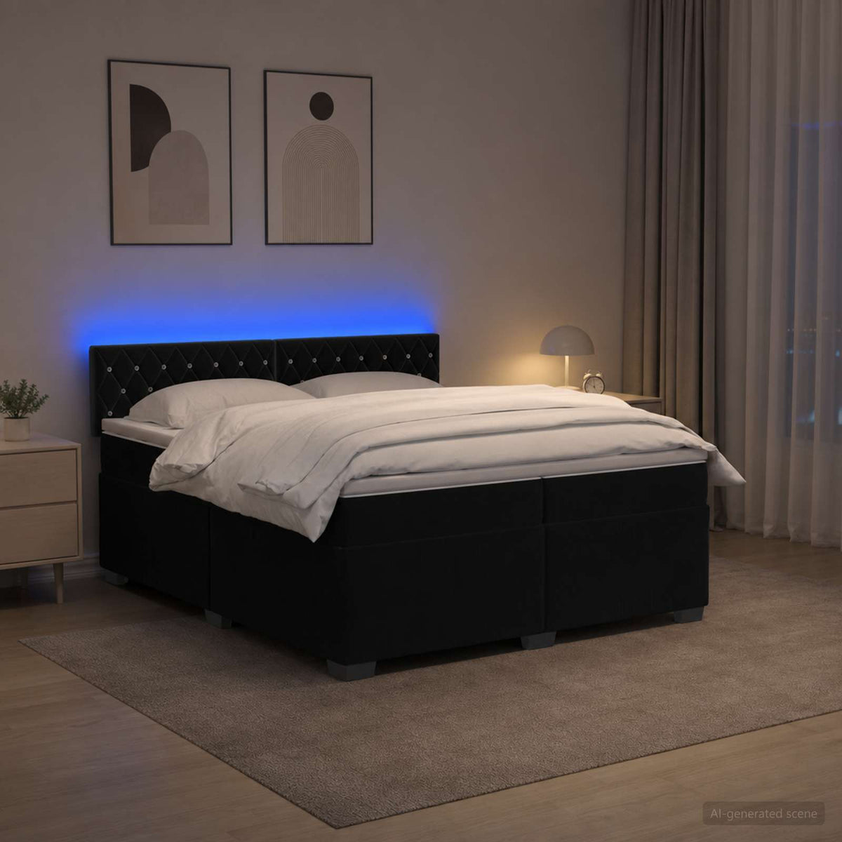 Boxspring Bed met Matras en LED Zwart 200 x 200 cm fluweel is nu te koop bij PeponiXL, paradijselijk wonen!