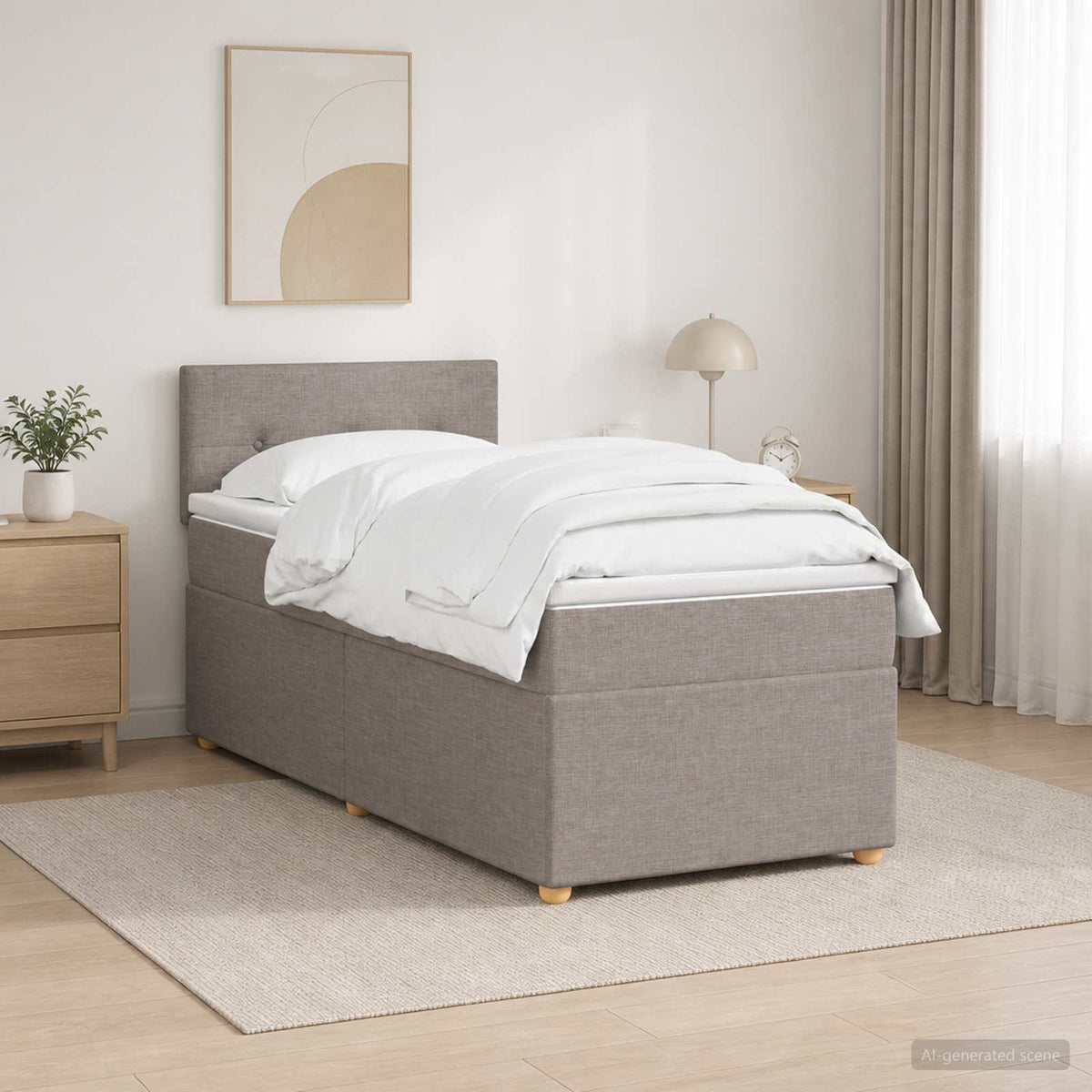 Boxspringbed met matras met hoofdeinde Taupe 90 x 190 cm Stof is nu te koop bij PeponiXL, paradijselijk wonen!