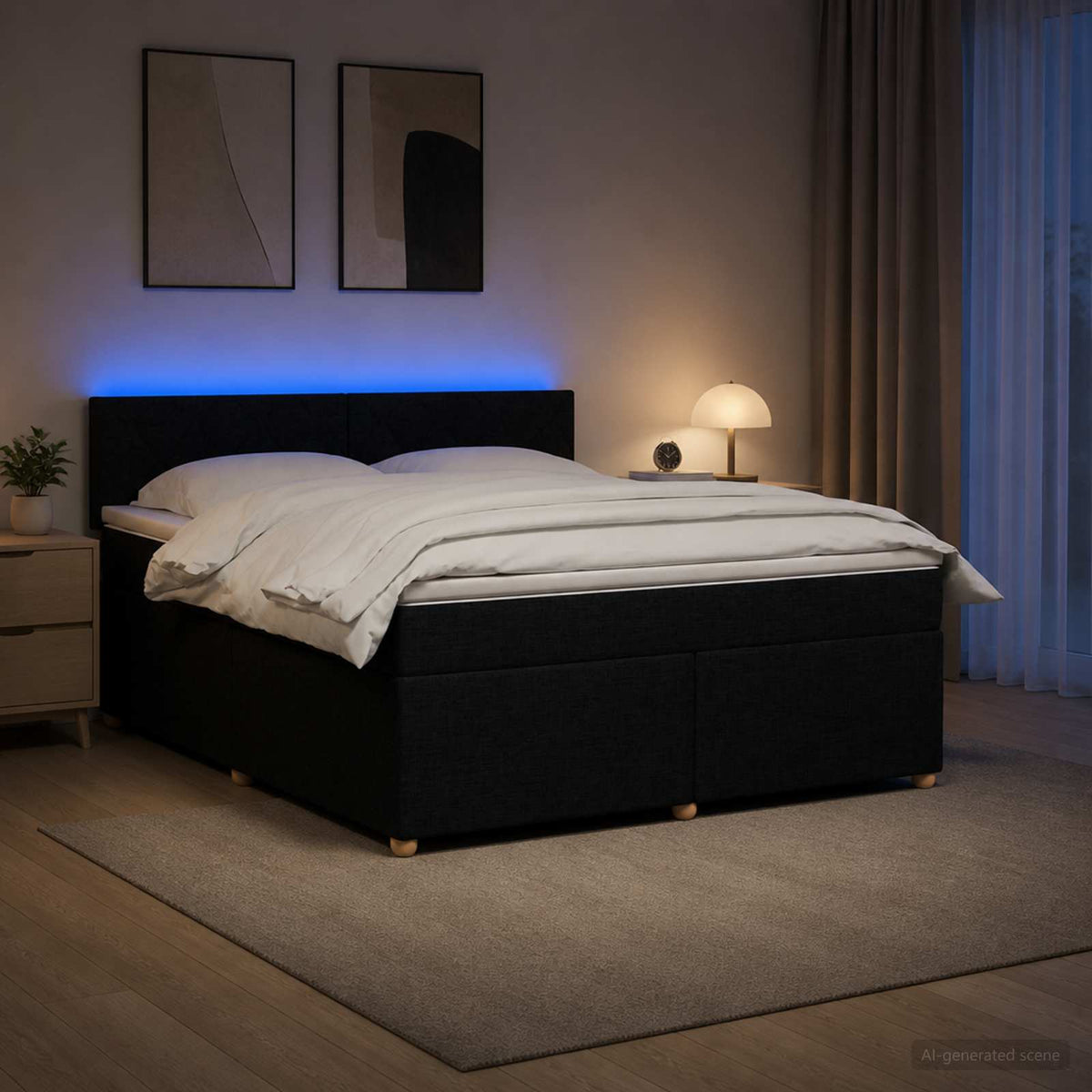Boxspringbed met matras met hoofdeinde Zwart 140 x 200 cm Stof is nu te koop bij PeponiXL, paradijselijk wonen!