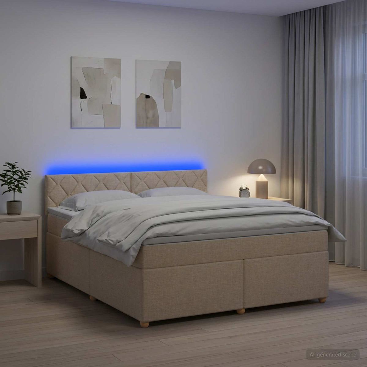 Boxspringbed met matras Crèmekleurig 160 x 200 cm Stof is nu te koop bij PeponiXL, paradijselijk wonen!
