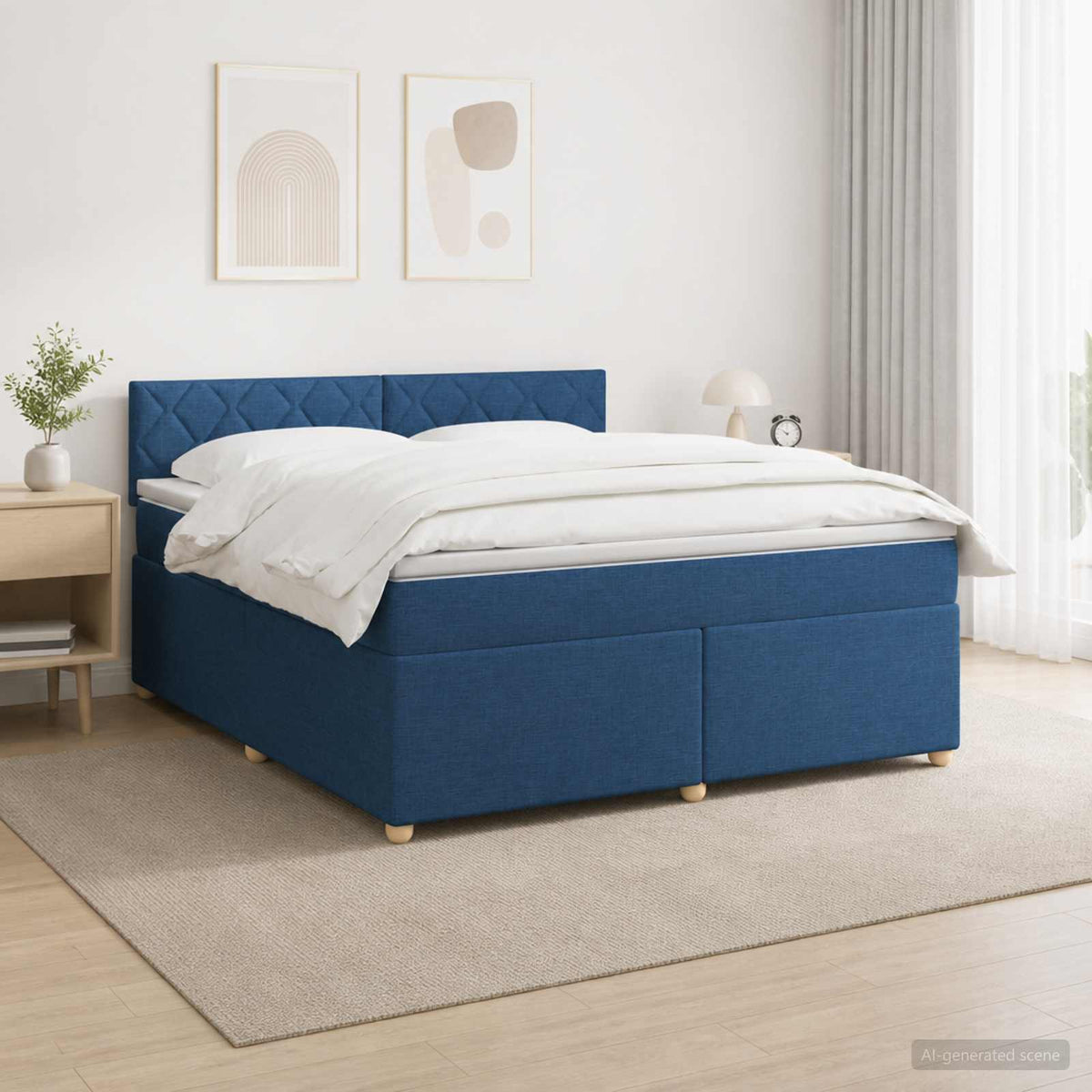Boxspringbed met matras met hoofdeinde Blauw 180 x 200 cm Stof is nu te koop bij PeponiXL, paradijselijk wonen!