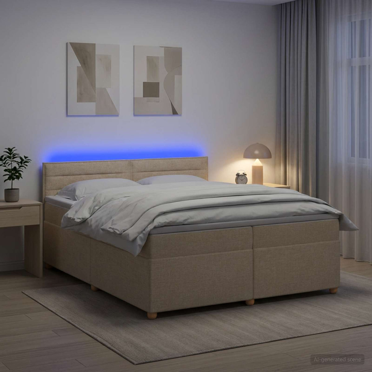 Boxspringbed met matras Crèmekleurig 200 x 200 cm Stof is nu te koop bij PeponiXL, paradijselijk wonen!