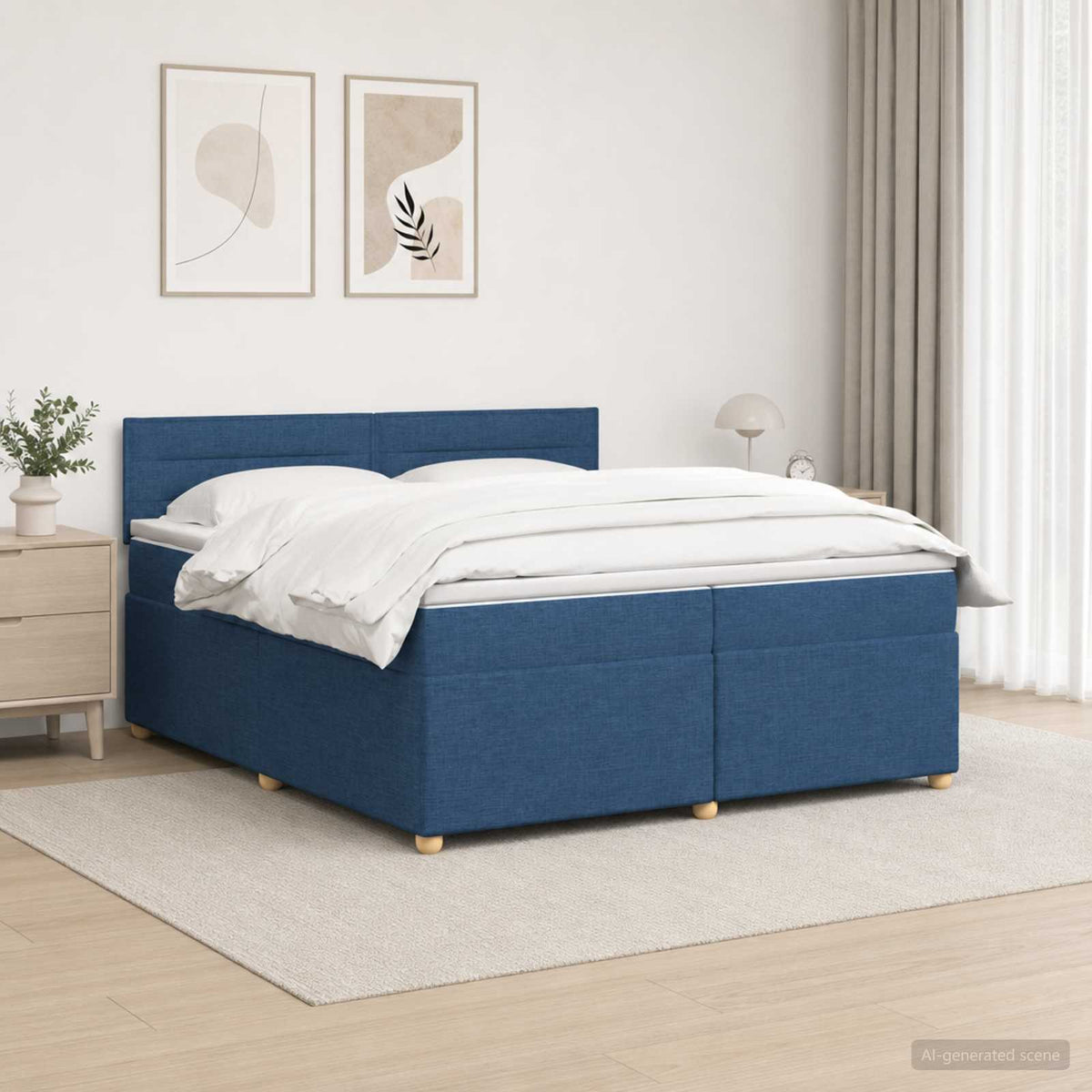 Boxspringbed met matras met hoofdeinde Blauw 200 x 200 cm Stof is nu te koop bij PeponiXL, paradijselijk wonen!