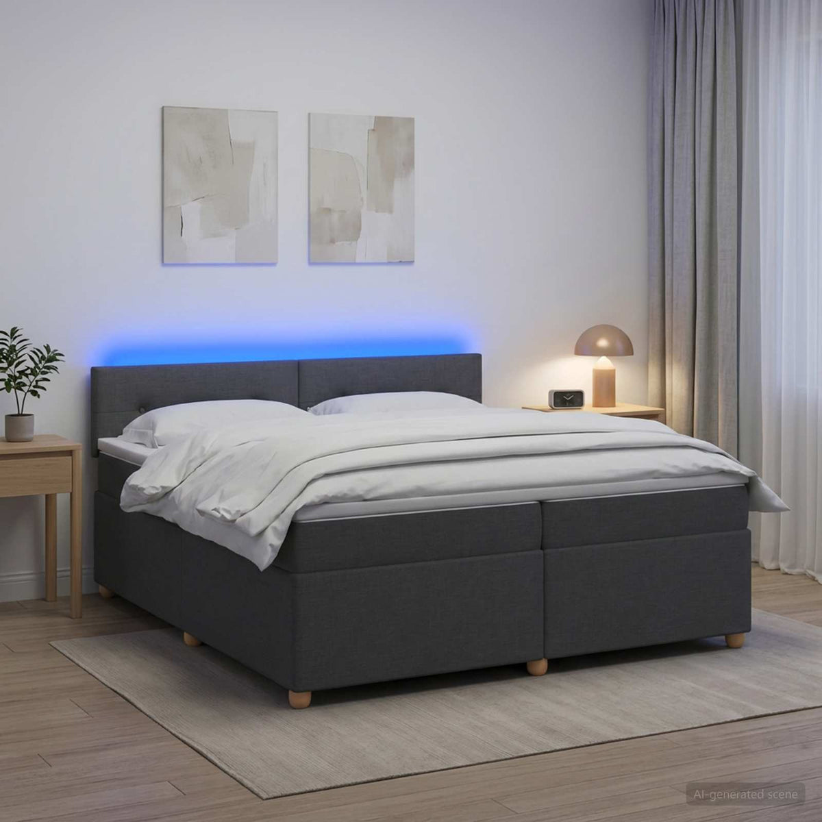 Boxspringbed met matras Donkergrijs 200 x 200 cm Stof is nu te koop bij PeponiXL, paradijselijk wonen!