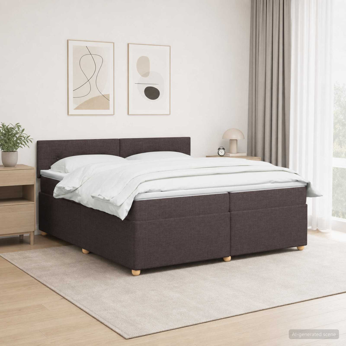 Boxspringbed met matras Donkerbruin 200 x 200 cm Stof is nu te koop bij PeponiXL, paradijselijk wonen!