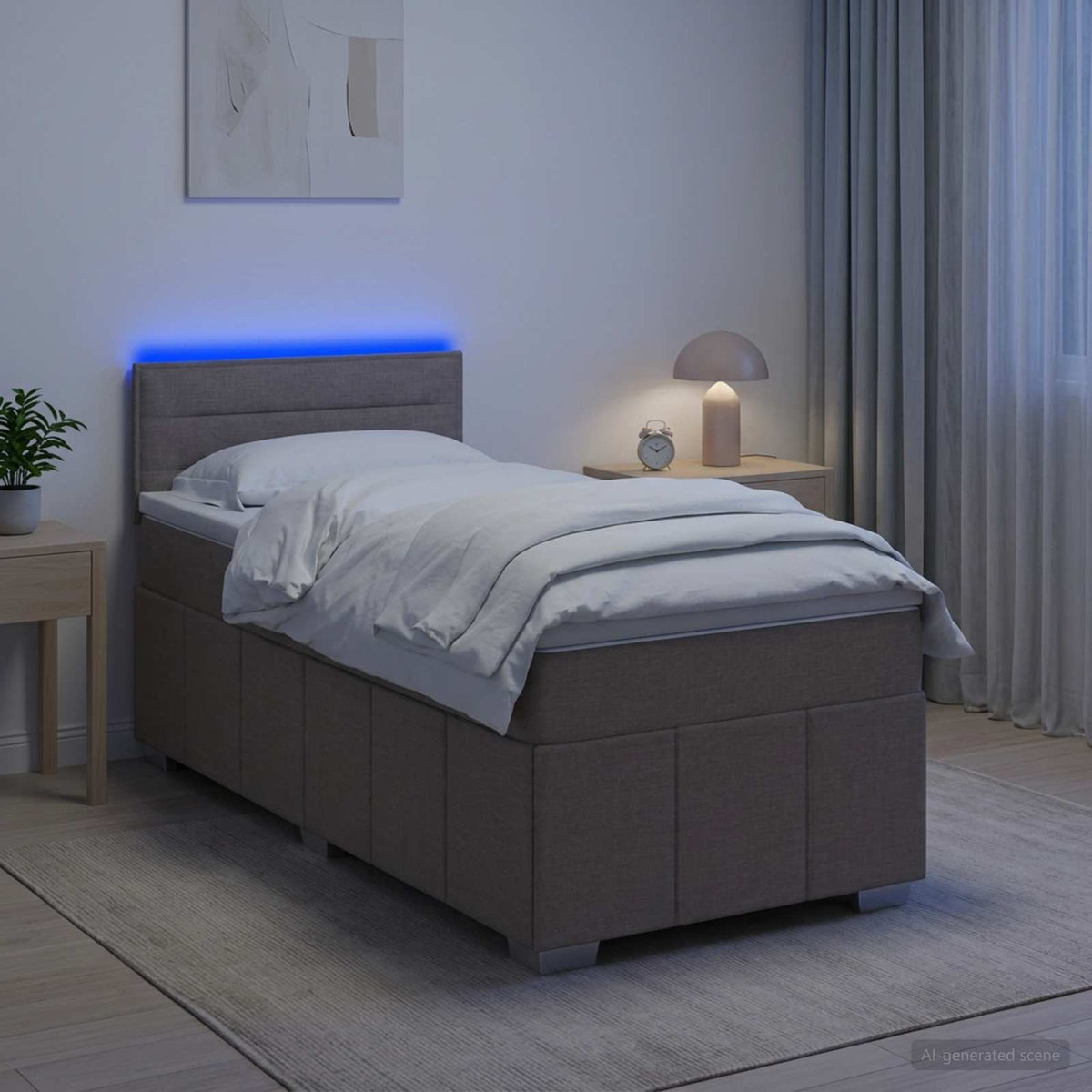 Boxspringbed met matras met hoofdeinde Taupe 100 x 200 cm Stof is nu te koop bij PeponiXL, paradijselijk wonen!