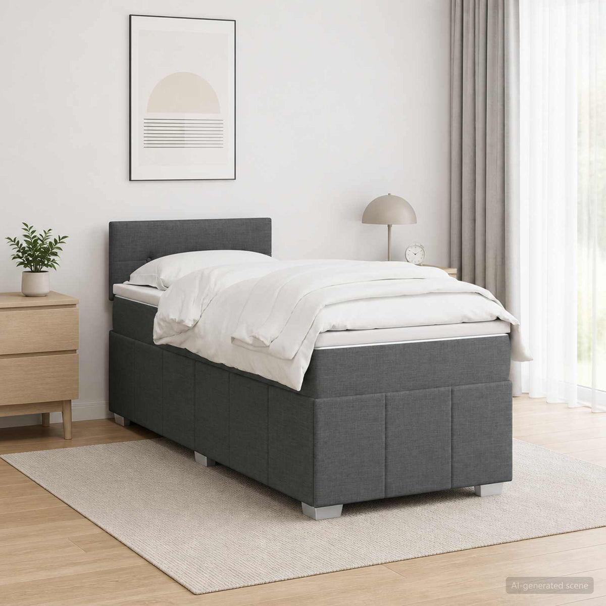 Boxspringbed met matras Donkergrijs 90 x 190 cm Stof is nu te koop bij PeponiXL, paradijselijk wonen!