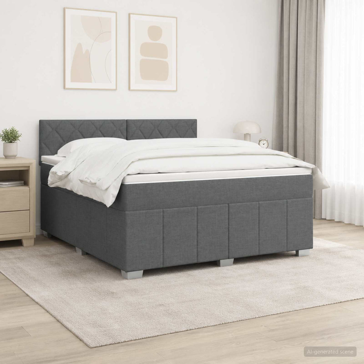 Boxspringbed met matras Donkergrijs 140 x 190 cm Stof is nu te koop bij PeponiXL, paradijselijk wonen!