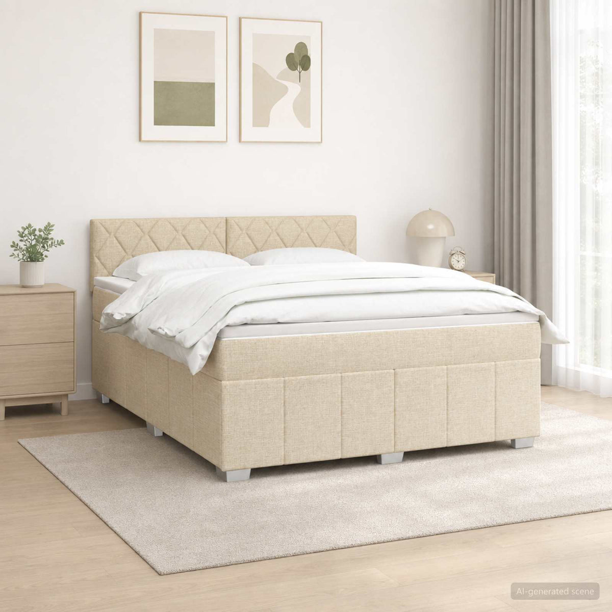 Boxspringbed met matras Crèmekleurig 140 x 200 cm Stof is nu te koop bij PeponiXL, paradijselijk wonen!