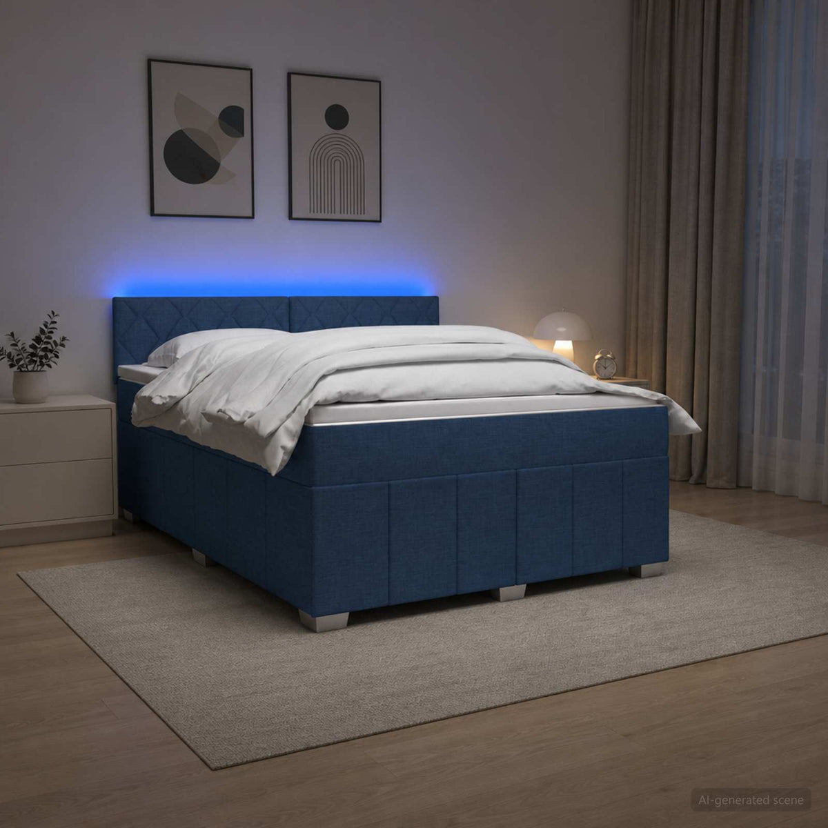 Boxspringbed met matras met hoofdeinde Blauw 160 x 200 cm Stof is nu te koop bij PeponiXL, paradijselijk wonen!