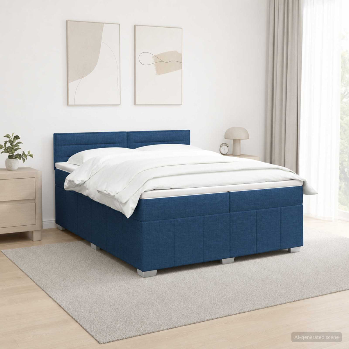 Boxspringbed met matras met hoofdeinde Blauw 200 x 200 cm Stof is nu te koop bij PeponiXL, paradijselijk wonen!