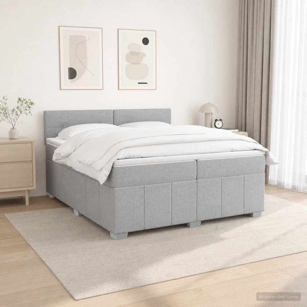 Boxspringbed met matras Lichtgrijs 200 x 200 cm Stof is nu te koop bij PeponiXL, paradijselijk wonen!