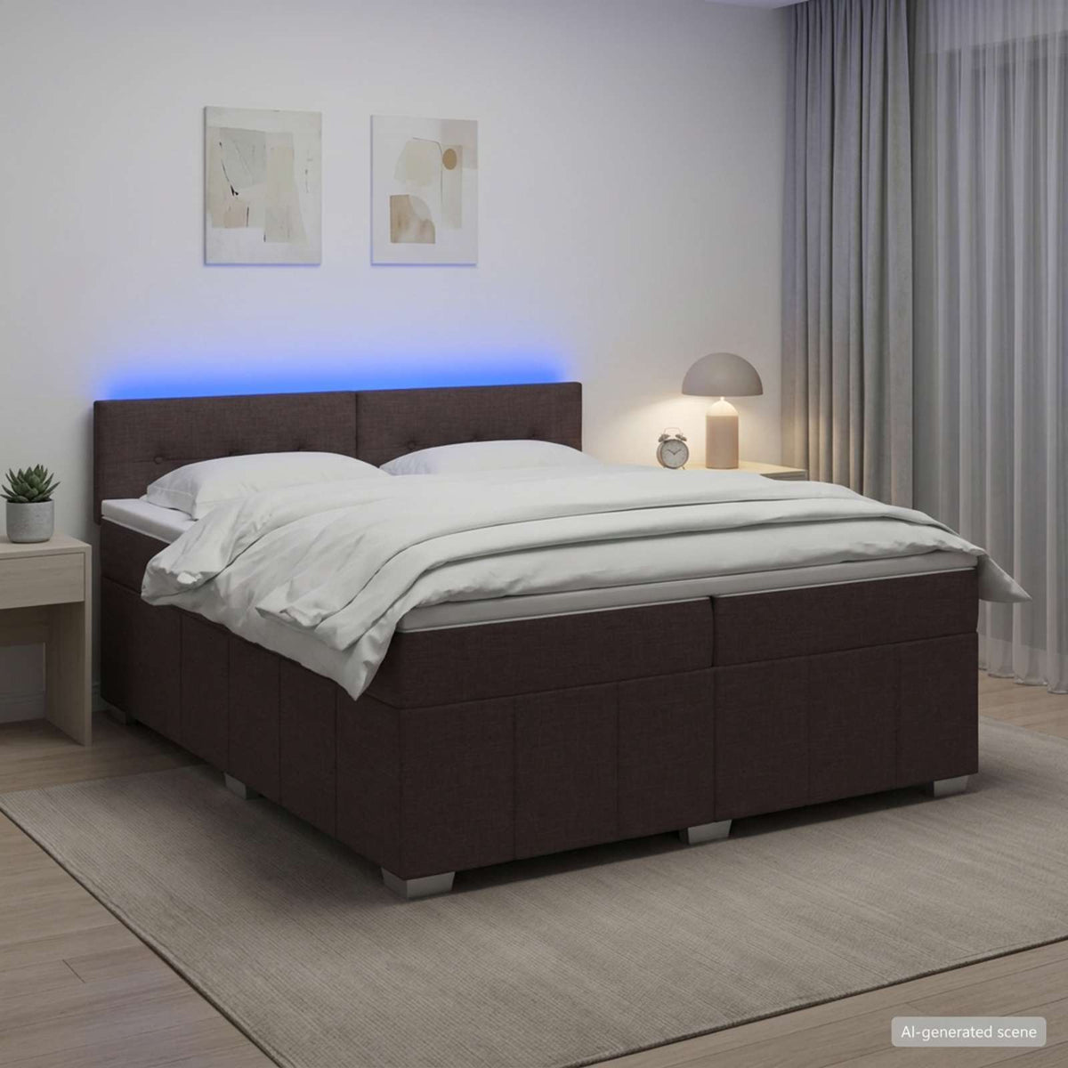 Boxspringbed met matras Donkerbruin 200 x 200 cm Stof is nu te koop bij PeponiXL, paradijselijk wonen!