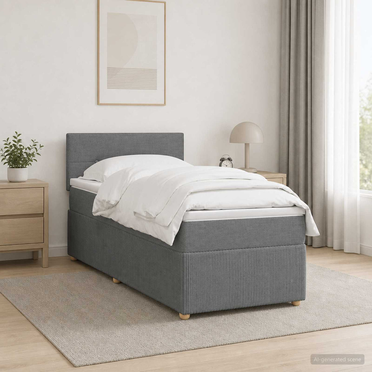 Boxspring Bed met Matras en LED Donkergrijs 90 x 190 cm Stof is nu te koop bij PeponiXL, paradijselijk wonen!