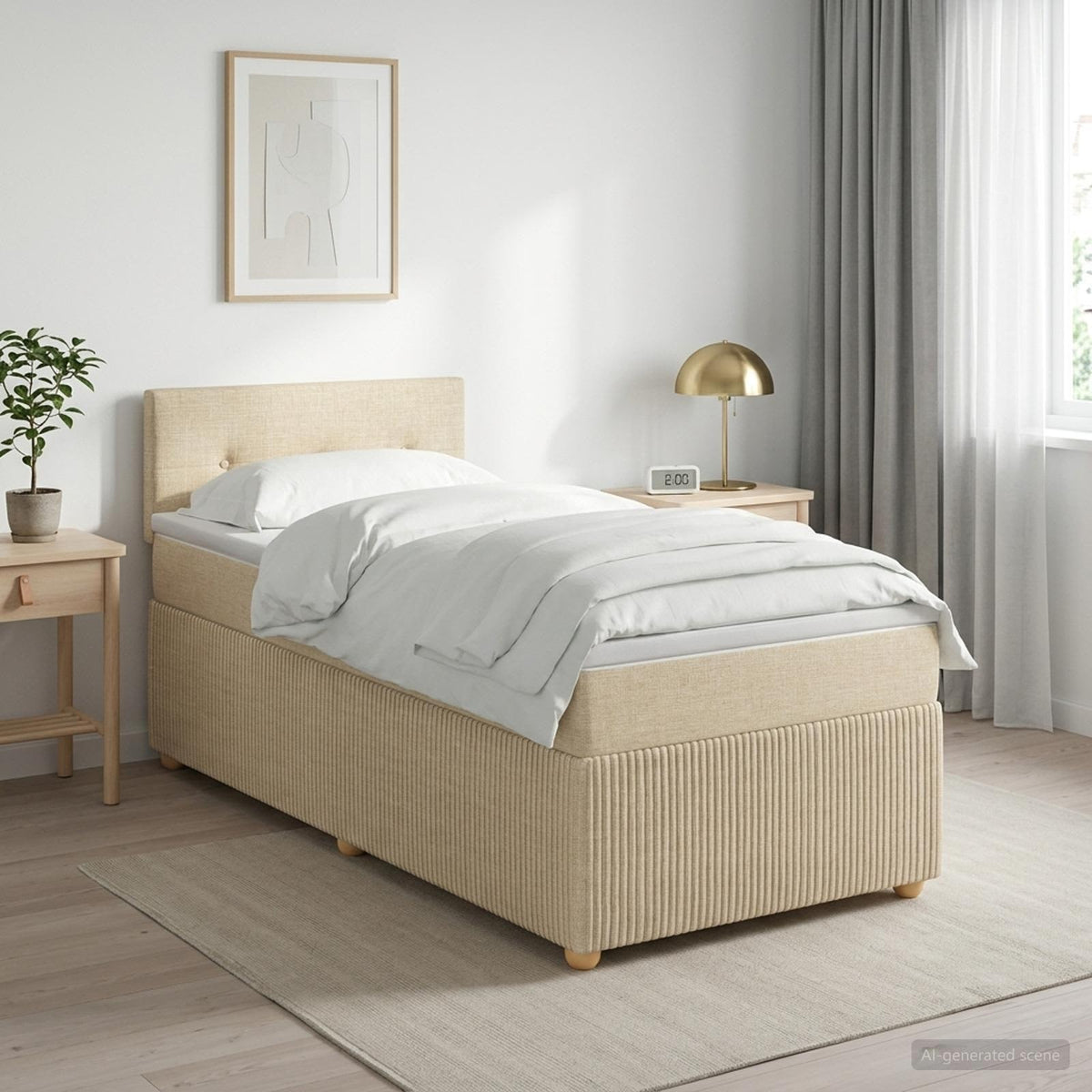 Boxspringbed met matras Crèmekleurig 100 x 200 cm Stof is nu te koop bij PeponiXL, paradijselijk wonen!