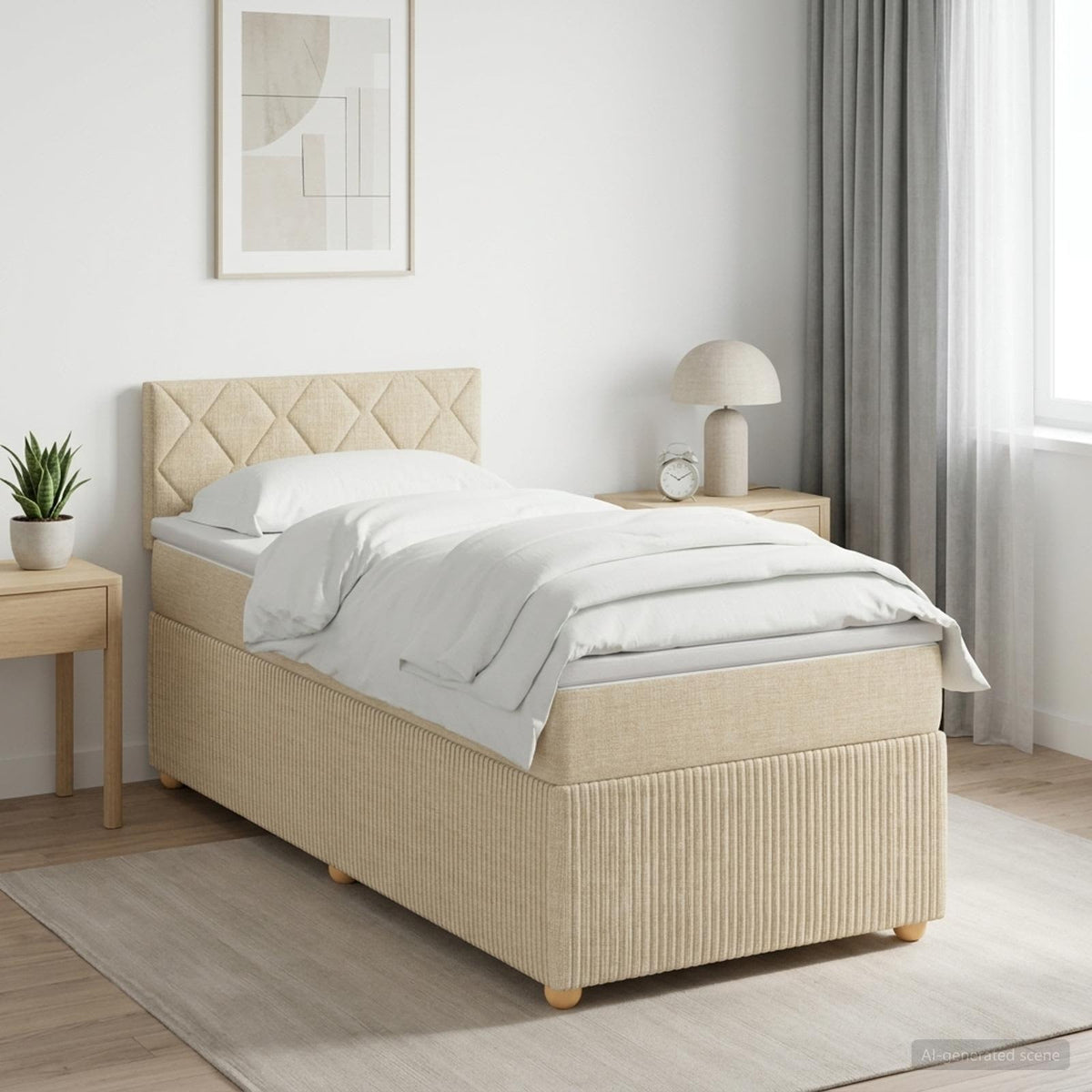 Boxspringbed met matras Crèmekleurig 100 x 200 cm Stof is nu te koop bij PeponiXL, paradijselijk wonen!