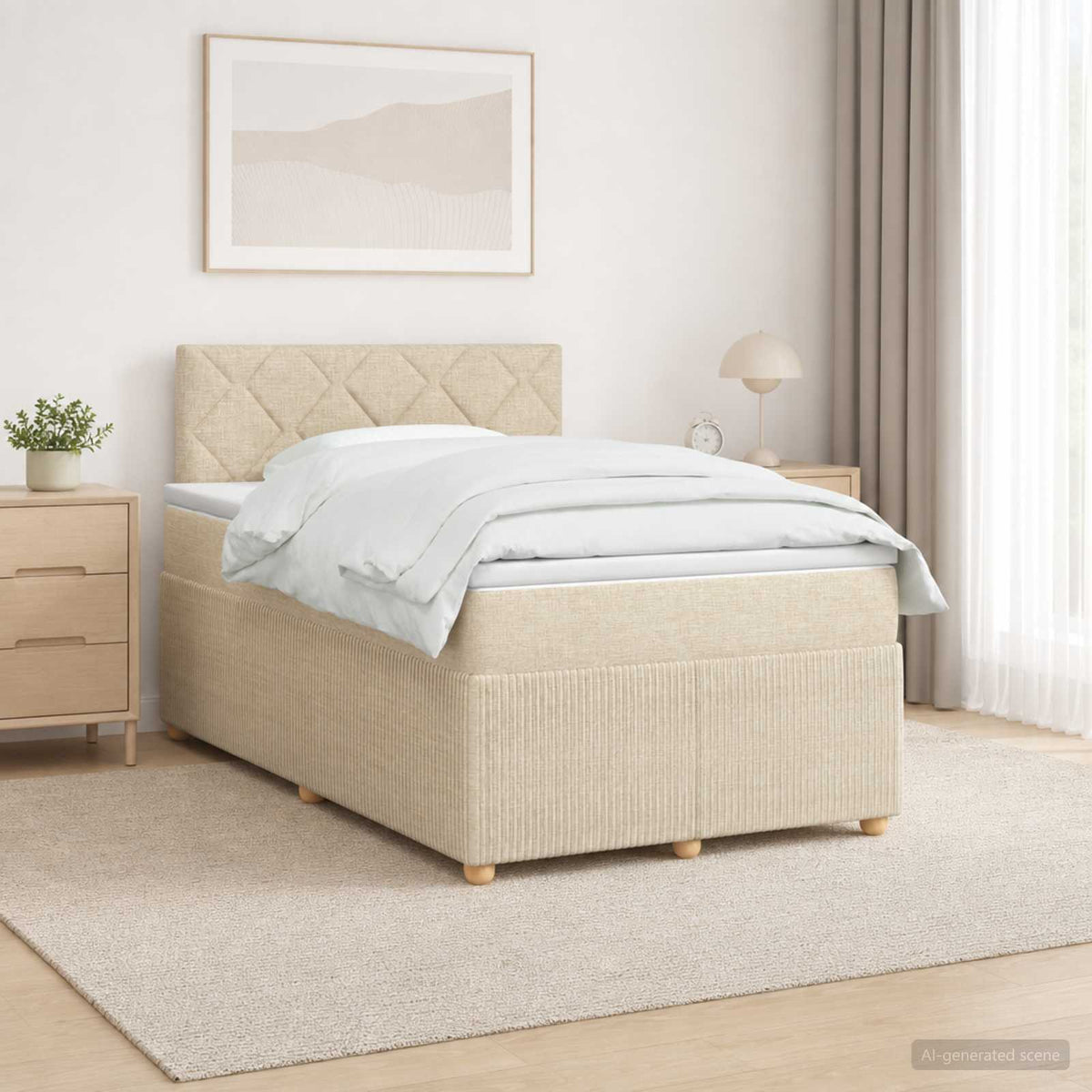 Boxspringbed met matras Crèmekleurig 120 x 200 cm Stof is nu te koop bij PeponiXL, paradijselijk wonen!