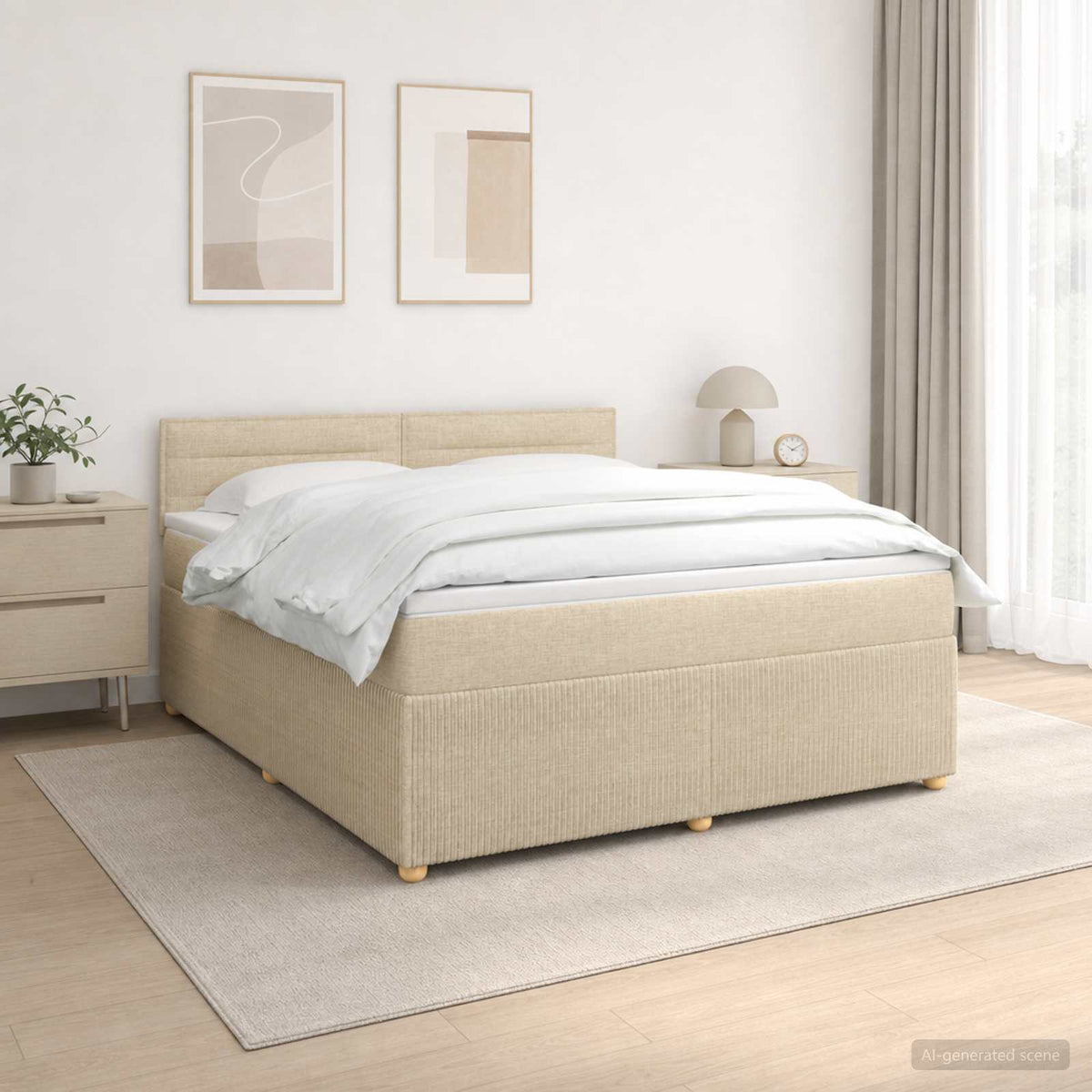 Boxspringbed met matras Crèmekleurig 180 x 200 cm Stof is nu te koop bij PeponiXL, paradijselijk wonen!