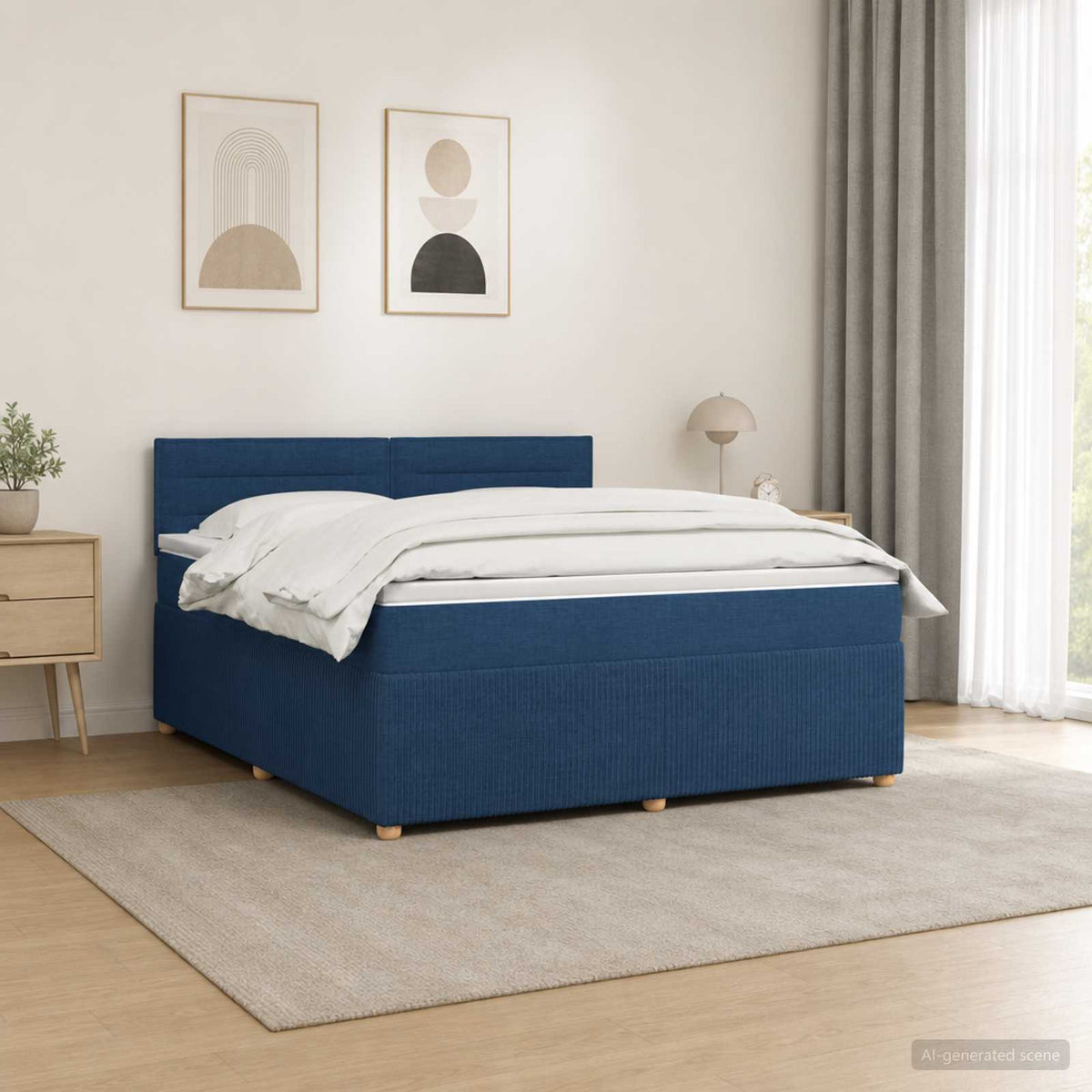 Boxspringbed met matras met hoofdeinde Blauw 160 x 200 cm Stof is nu te koop bij PeponiXL, paradijselijk wonen!