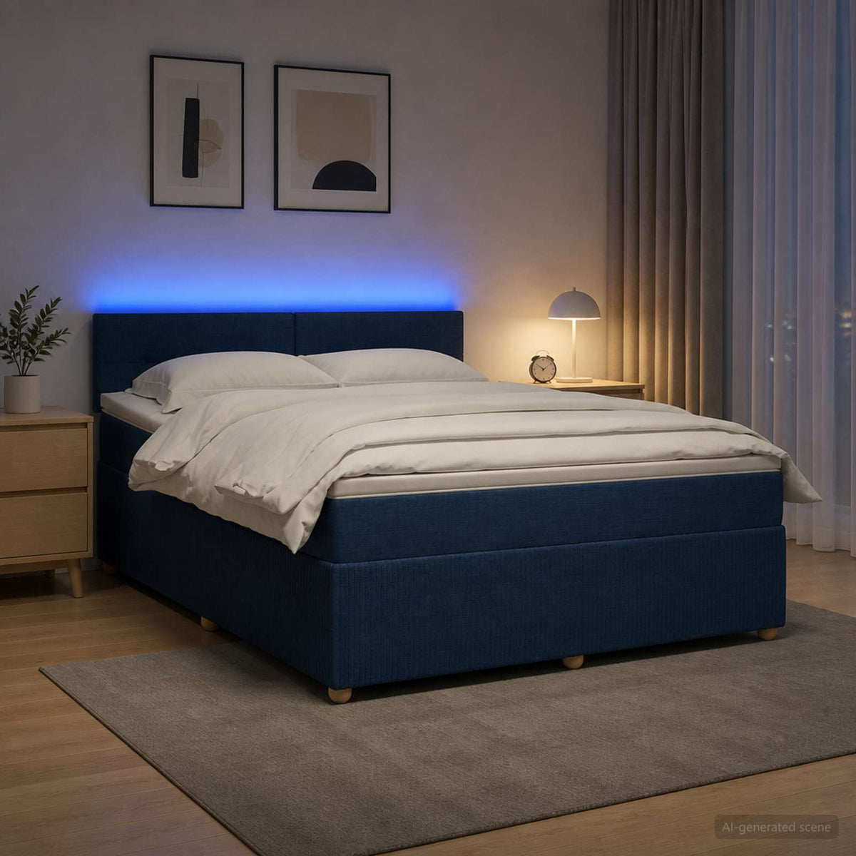 Boxspringbed met matras met hoofdeinde Blauw 180 x 200 cm Stof is nu te koop bij PeponiXL, paradijselijk wonen!