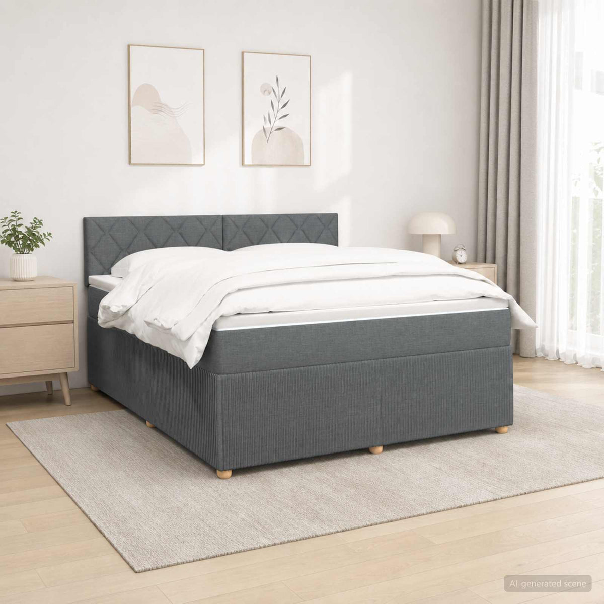 Boxspringbed met matras Donkergrijs 140 x 200 cm Stof is nu te koop bij PeponiXL, paradijselijk wonen!