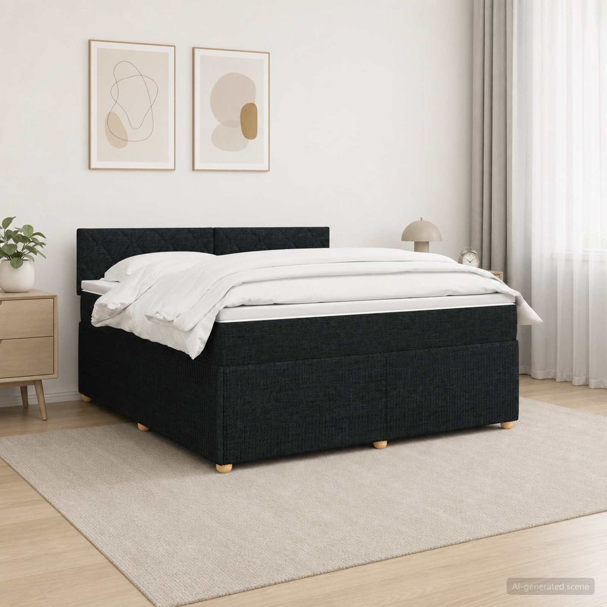 Boxspringbed met matras met hoofdeinde Zwart 140 x 200 cm Stof is nu te koop bij PeponiXL, paradijselijk wonen!