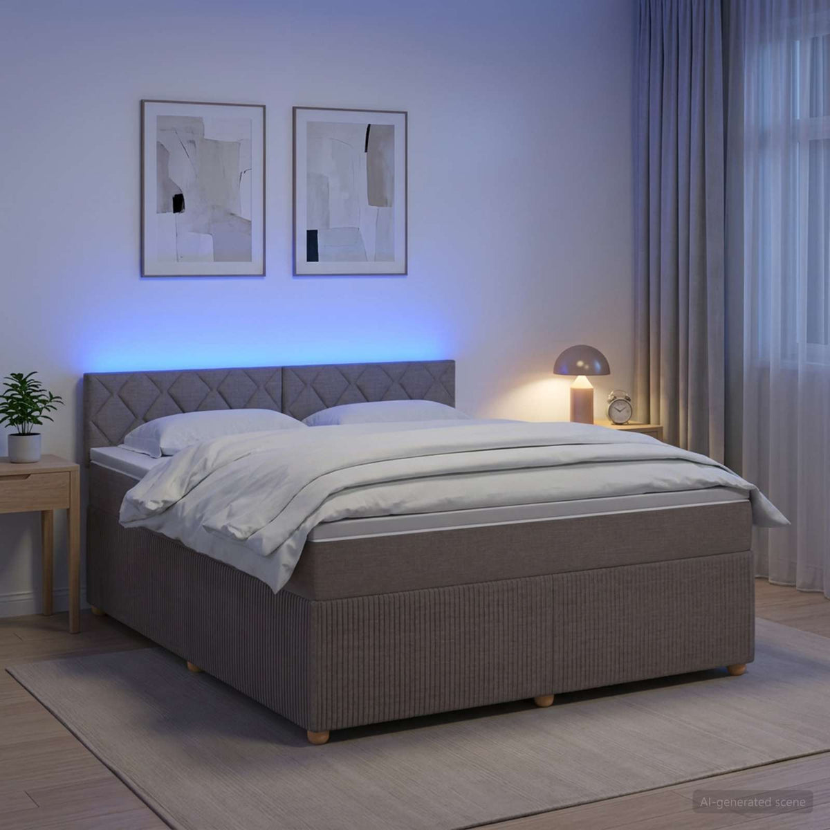 Boxspringbed met matras met hoofdeinde Taupe 160 x 200 cm Stof is nu te koop bij PeponiXL, paradijselijk wonen!