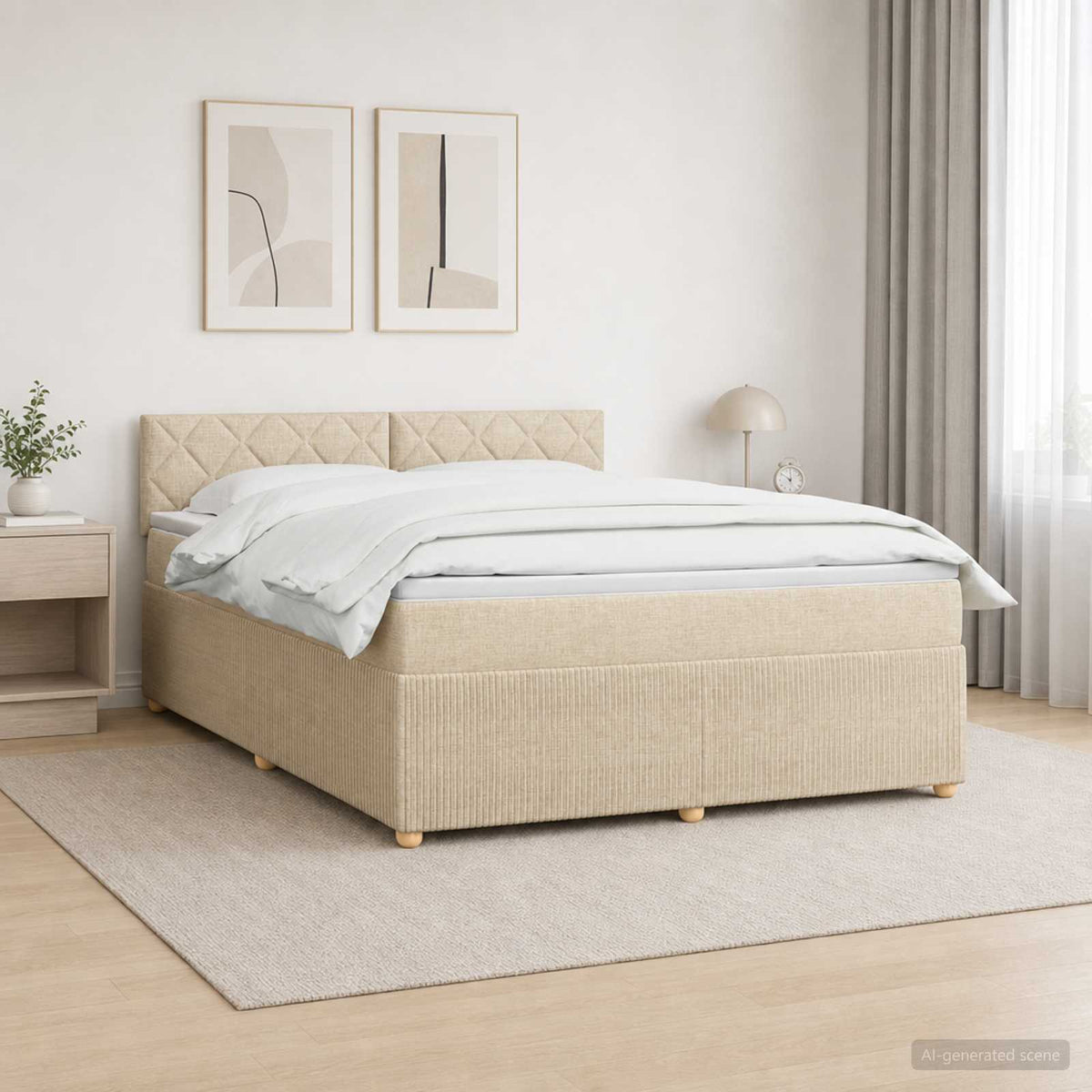Boxspringbed met matras Crèmekleurig 160 x 200 cm Stof is nu te koop bij PeponiXL, paradijselijk wonen!