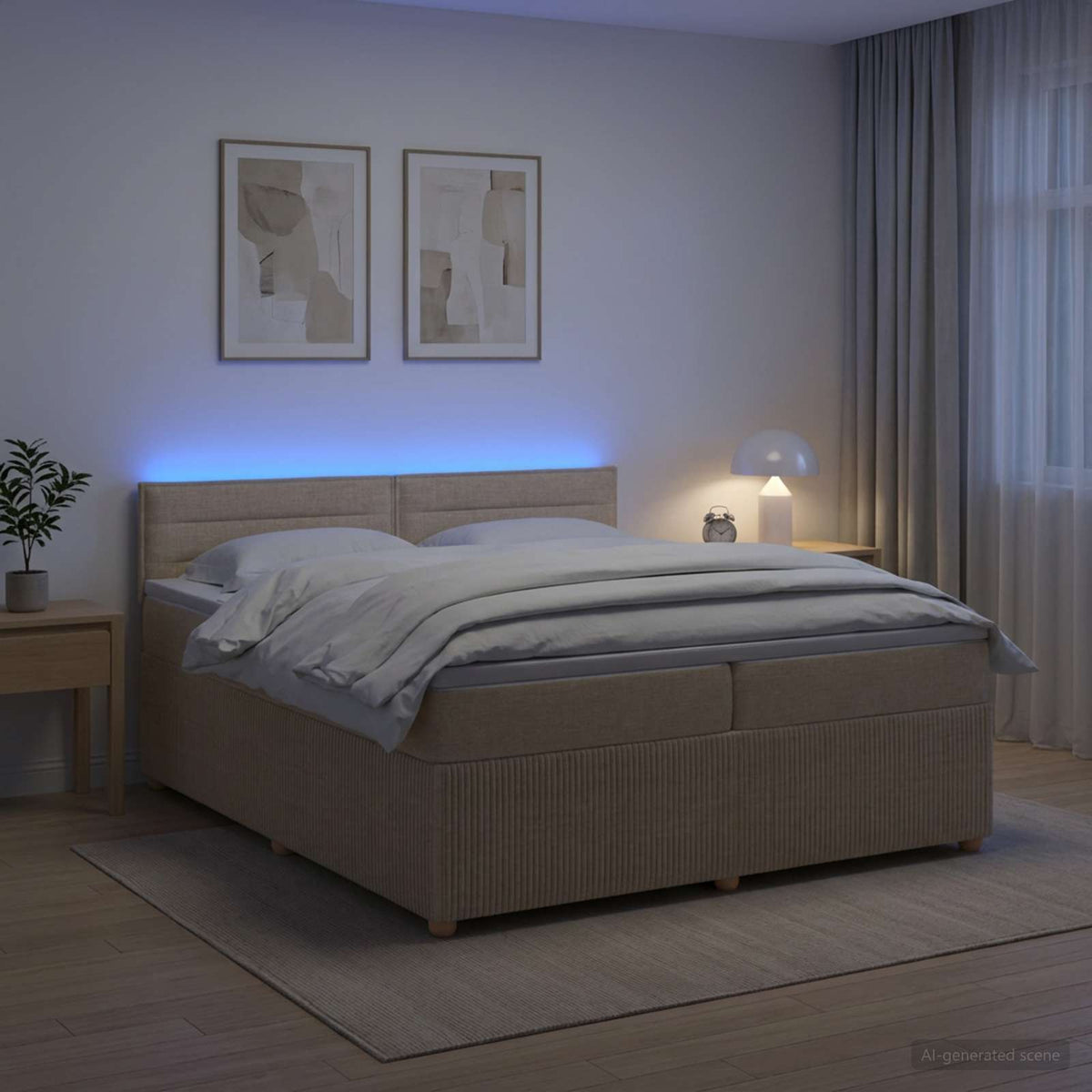 Boxspringbed met matras Crèmekleurig 200 x 200 cm Stof is nu te koop bij PeponiXL, paradijselijk wonen!