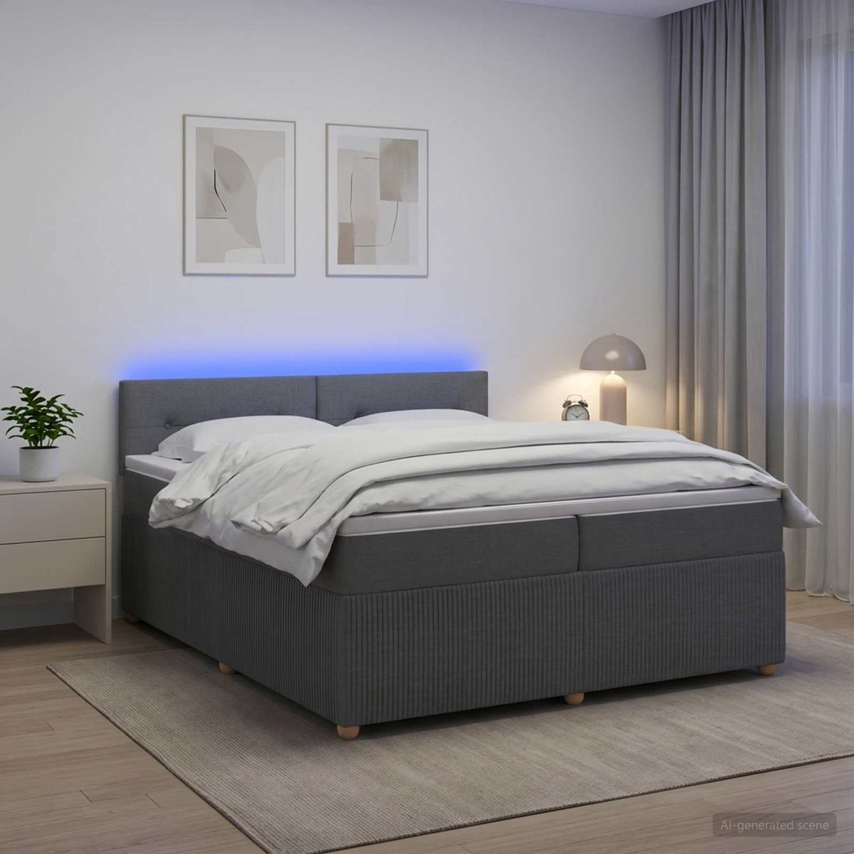 Boxspringbed met matras Donkergrijs 200 x 200 cm Stof is nu te koop bij PeponiXL, paradijselijk wonen!