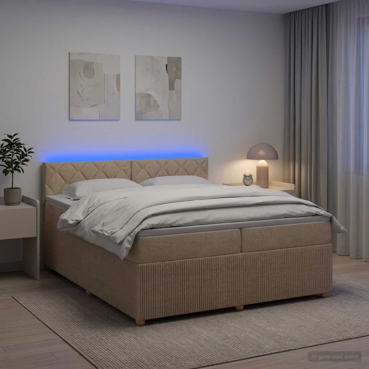 Boxspringbed met matras Crèmekleurig 200 x 200 cm Stof is nu te koop bij PeponiXL, paradijselijk wonen!