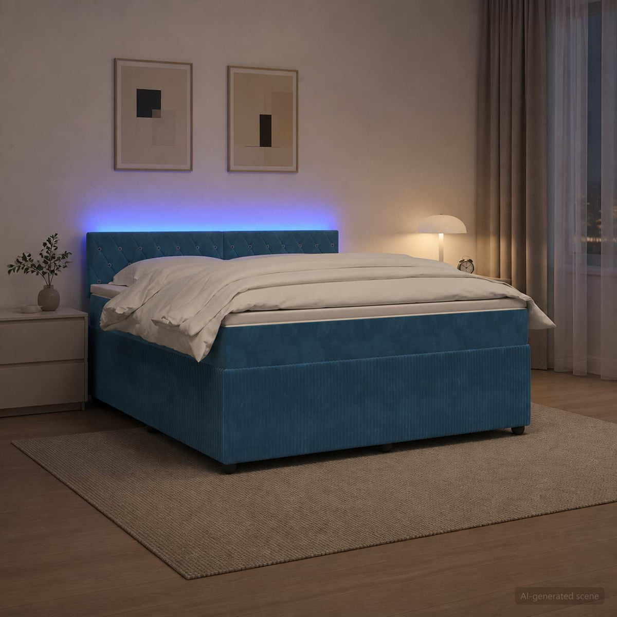 Boxspringbed met matras Blauw 180 x 200 cm Fluweel is nu te koop bij PeponiXL, paradijselijk wonen!