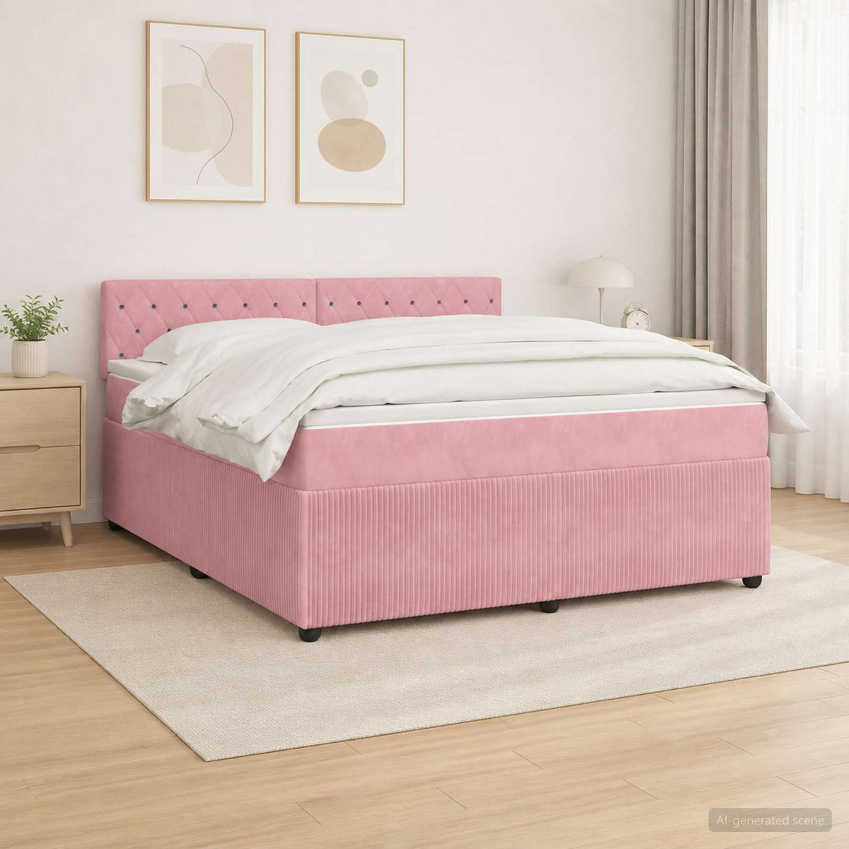 Boxspringbed met matras Roze 140 x 190 cm Fluweel is nu te koop bij PeponiXL, paradijselijk wonen!